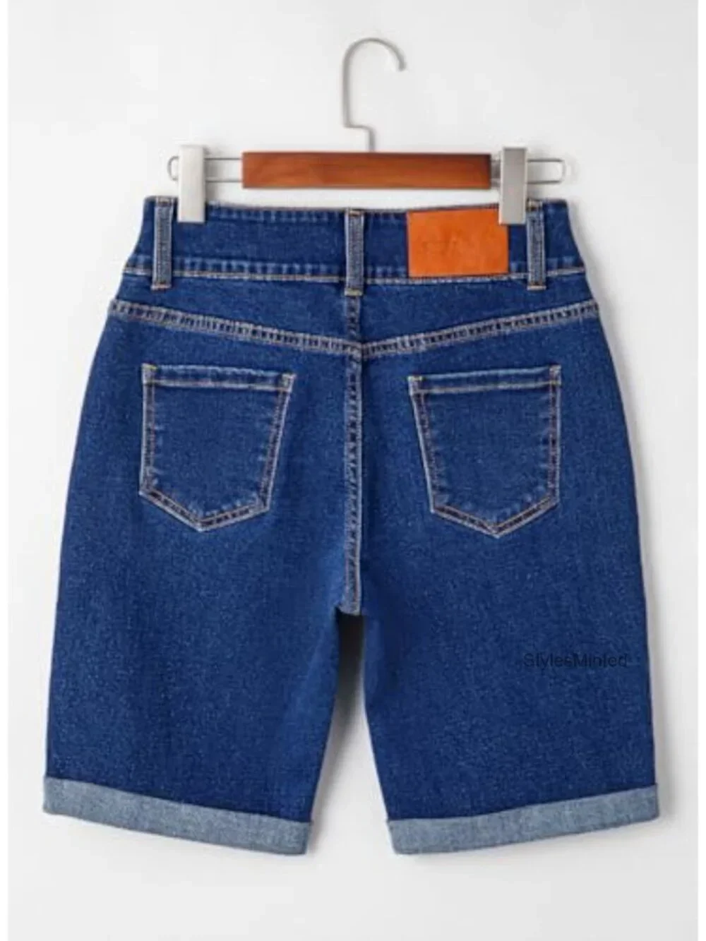 High Waisted Denim Bermuda Shorts Rolled Hem Stretchy Casual Summer